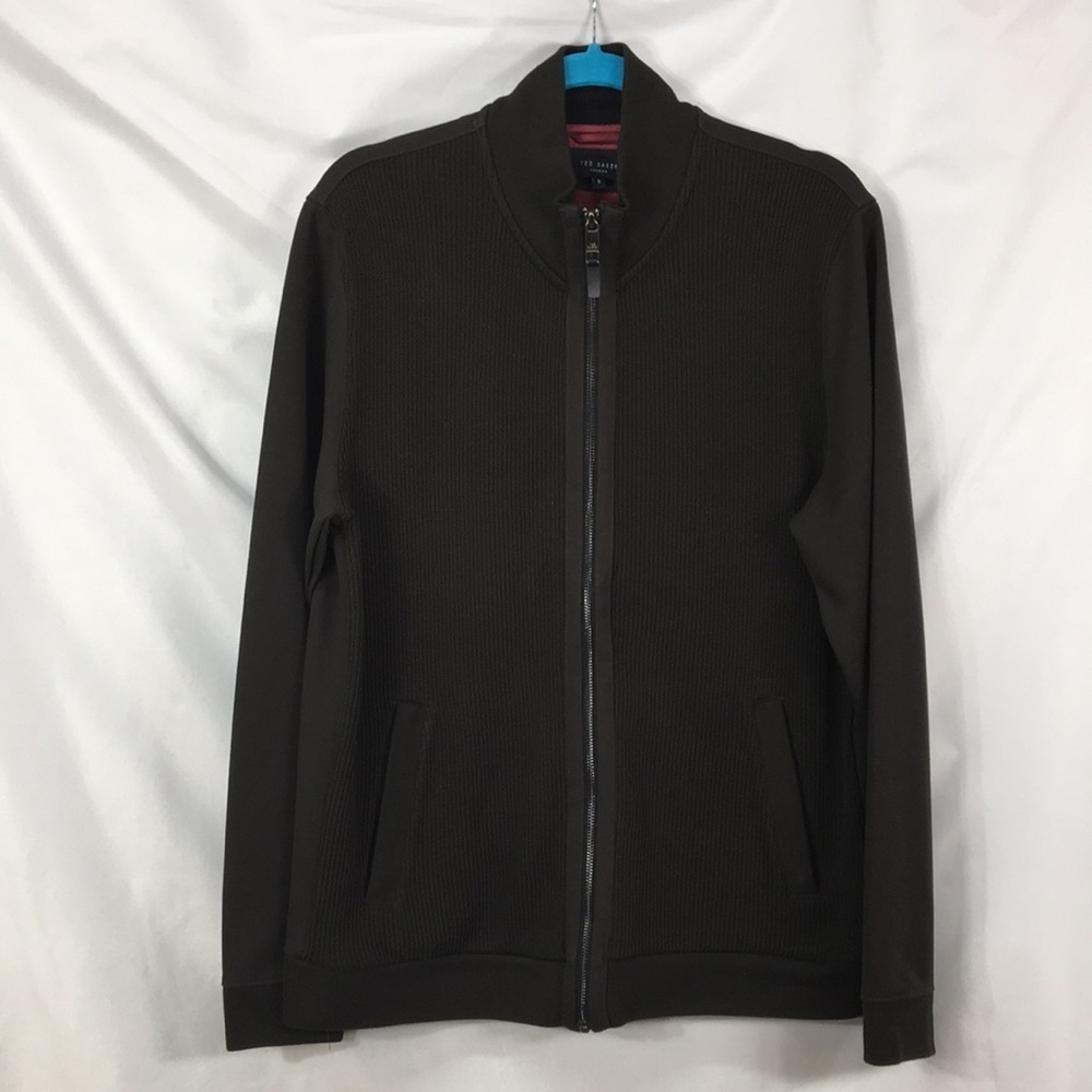Ted Baker London Sweater Ribbed Knit Mens with Full Zipper Size 5 (XL) Like-NEW